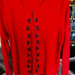 Rafaella Red Button Down Shirt with Black Floral Accents